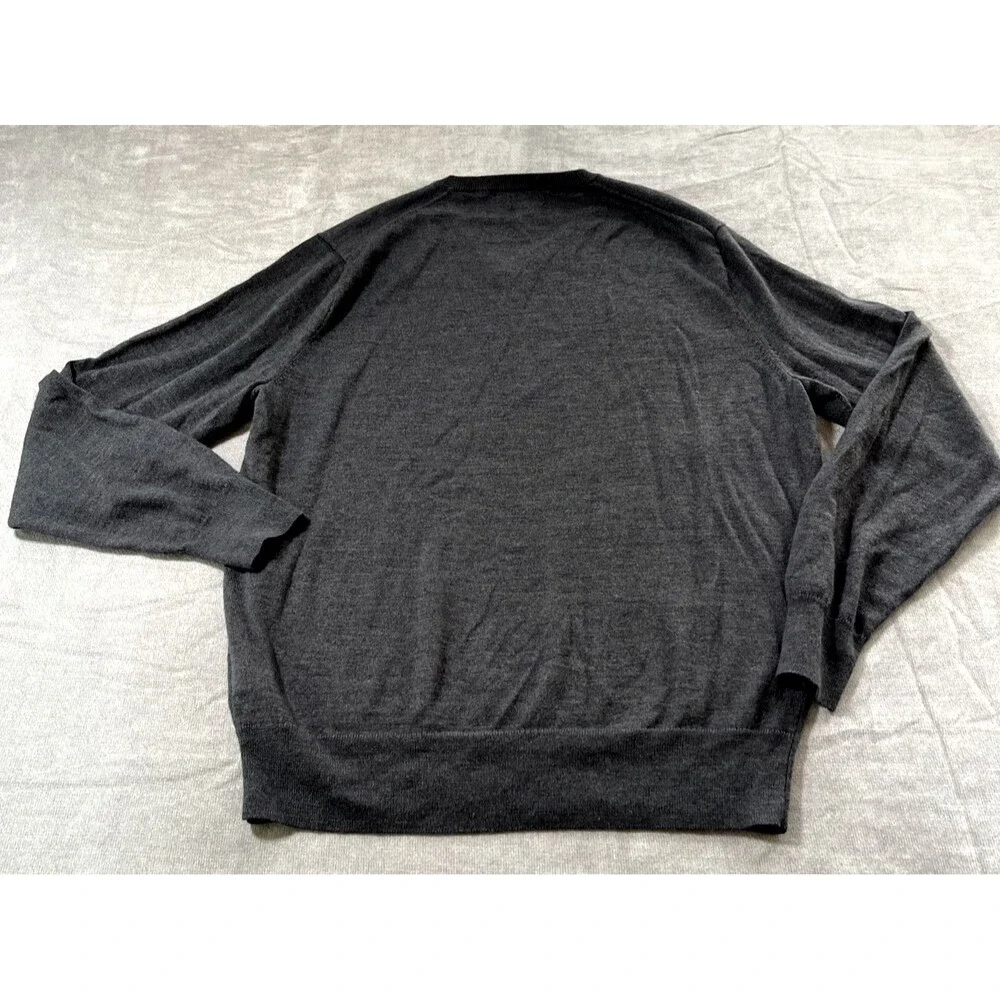 J Crew Merino Wool Blend Sweater Mens XL V-Neck Heather Charcoal Gray Washable